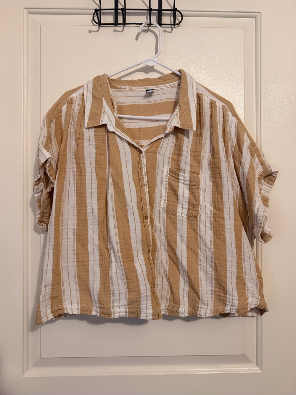 Old Navy Tan and White Striped Button-Down Shirt